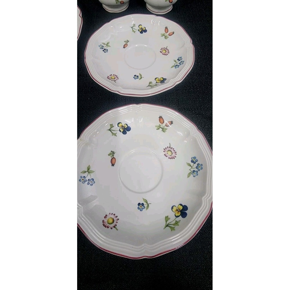 PETITE FLEUR Villeroy & Boch 8pc Set Salt Pepper Shaker Plates Bowls Saucers - Picture 4 of 15
